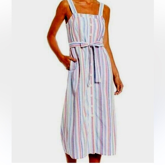 JOULES Kimia striped linen blend  Midi dress - Picture 1 of 9